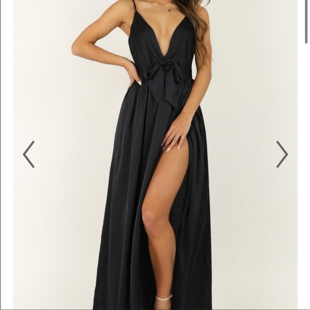 Showpo NWT miracle worker dress silky dark blue maxi gown australian designer
